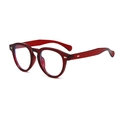 Vintage round dark red semi-transparent glasses with silver diamond temple accents - Red Frame Clear Lens