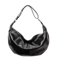 Glänzende schwarze Halbmond-Tasche mit verstellbarem Gurt und silbernen Metalldetails - Schwarz
