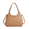 Sac à main tissé beige avec bandoulière texturée et finitions élégantes dorées - Khaki