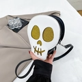 Borsa a tracolla unica a forma di teschio in pelle PU bianca e nera con glitter dorati - Oro