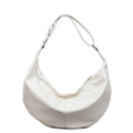 Minimalistische weiße Hobo-Tasche mit verstellbarem Gurt und glänzendem Lederfinish - Cremeweiß
