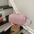 Rosafarbene Glitzer-Box-Tasche mit Goldverschluss und Griff für eleganten Damen-Stil - Rosa