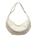 Minimalistische cremeweiße Halbmond-Hobo-Tasche aus Glanzleder mit Silberbeschlägen - Gelb