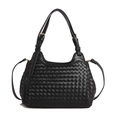 Borsa a spalla in tessuto nero con trama di lusso e fibbia in metallo dorato regolabile - Nero
