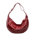Deep red crescent hobo bag in glossy leather with adjustable strap for women - Burgundy