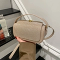 Champagne gold glitter box bag with metallic handle for women evening crossbody wear - Light gold