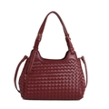 Borsa a mano intrecciata rosso scuro con tracolla e fibbie in metallo dorato - Borgogna