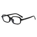 Classic black rectangular sunglasses with vintage rivet accents and blue light lenses - Bright Black Frame Clear Lens