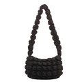 Classic black bubble shoulder bag with a textured popcorn fabric and puffy crescent shape - Black