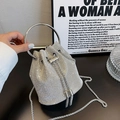 Elegante silberne Strass-Beuteltasche mit rundem Metallgriff und Kettenriemen - Schwarz