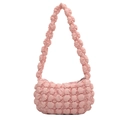 Pink bubble textured hobo bag with elastic strap and silver zipper in dopamine style - Pink