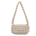 Chic beige bubble textured popcorn fabric underarm shoulder bag with pleated handle - White