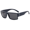 Men's matte navy blue square polarized sunglasses with grey lenses and silver trim - Dark Blue Frame Grey Lens