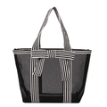 Minimalistische schwarze Mesh-Tragetasche mit Streifenriemen und Schleife für Damen - Groß