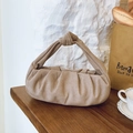 Sac sous le bras plissé taupe minimaliste avec poignée nouée au style français - Style de Sac à Main / Khaki