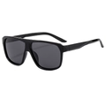 Classic polarized oversized square sunglasses with black frame and dark tinted lenses - Shiny Black Frame Gray Lens (C01)