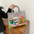 Borsa tote grigia con ricamo bambola russa e tracolla regolabile per uso quotidiano - Grigio