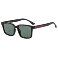 Gafas de sol polarizadas cuadradas negras con detalle de rayas rojas en patillas - Montura negra brillante lentes verdes