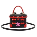 Elegante borsa a scatola nera e rossa con motivo a coniglio e dettagli dorati - Nero