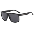 Classic black oversized polarized sunglasses for men and women with silver temple accents - Bright Black Frame Grey Lens