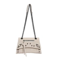 Chic beige crossbody bag with edgy motorcycle studs and dark metal chain straps - Off White