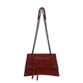 Retro dark red oil wax leather crossbody bag with chain strap and rivet details - Red