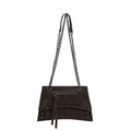 Retro dark brown crossbody bag with oil wax finish, metal chains and tassel details - Coffee
