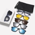 TR90 magnetic sunglasses set with 5 interchangeable polarized clips and a leather case - 1+5 Magnetic Set / Matte Translucent Blue Frame (C02)