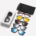 TR90 6-in-1 magnetic clip-on sunglasses set with polarized lenses and leather case - 1+5 Magnetic Set / Matte Black Red Frame (C03)