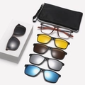 TR90 magnetic eyewear set with 5 polarized clip-on sunglasses and storage case - 1+5 Magnetic Set / Matte Translucent Tea Frame (C04)