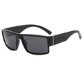 Classic men's polarized square sunglasses with black frames and silver metal accents - Bright Black Frame Grey Lens