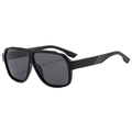 Sleek black oversized pilot style sports sunglasses with dark lenses and textured temples - C01 Glossy Black Frame Grey Lens