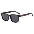 Square black polarized sunglasses for men with signature red stripe detail on temples - Shiny Black Frame Grey Lens