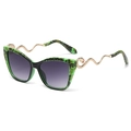 Occhiali da sole vintage gatto con montatura tartarugata verde e aste in metallo a serpente - Stanghette Dorate/Montatura Maculata Verde-Nera/Lenti Sfumate Grigie (C04)