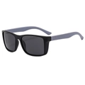 Men's cycling sunglasses with black square frame and grey-purple textured temples - Black Frame Gray Temple Gray Lens