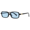 Retro square sunglasses with black frames, translucent blue lenses and gold metal accents - Black Frame Blue Lens (C03)