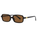 Retro square sunglasses with black frame, brown lenses and gold hinge detail - Black Frame Tea Lens (C05)