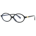Classic oval black eyeglasses with anti-blue light lenses and gold hinge accents - Anti-blue Light Lens / Black