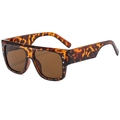 Detalle de gafas de sol retro de carey con remaches plateados y cristales marrones - Estampado de leopardo