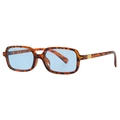 Retro square sunglasses with tortoise frame, light blue lenses and gold metal accents - Tortoise Frame Blue Lens (C07)