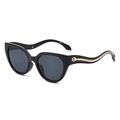 Vintage oversized black cat-eye sunglasses with gold serpent metal temples and red accents - Gold Snake Temple (C01) / Black Frame / Solid Grey Lenses