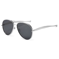 Classic aviator sunglasses with silver metal frame and dark grey lenses for men and women - Silver Frame Grey Lens