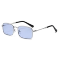 Vintage rectangular silver metal sunglasses with light blue transparent lenses - Silver Frame Blue Lens