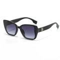 Damen Übergroße Quadratische Sonnenbrille mit schwarzem Rahmen und goldenem B-Logo - Schwarz (C01)