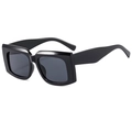 Retro oversized rectangular sunglasses with glossy black frame and dark grey lenses - Bright Black