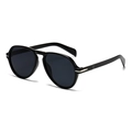 Classic oversized aviator sunglasses with black frames and silver metallic accents - Black Frame Grey Lens