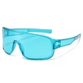 Sporty cycling sunglasses with transparent cyan large frame and streamlined PC temples - Lake Blue
