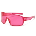 Pink oversized cycling sunglasses with translucent frame and shield sport lens - Rose Red