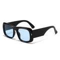 Classic black wide frame sunglasses with light blue lenses and silver metal accents - C06 Black Frame Blue Lens