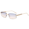 Rimless polygon sunglasses with gold metal frame and blue yellow gradient lenses - Gold Blue Brown